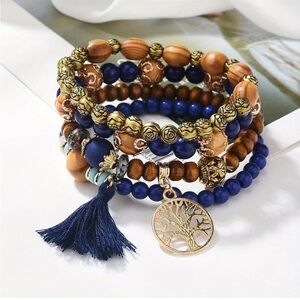 Fashion Jewelry Royal Blue and Gold Bracelet Set